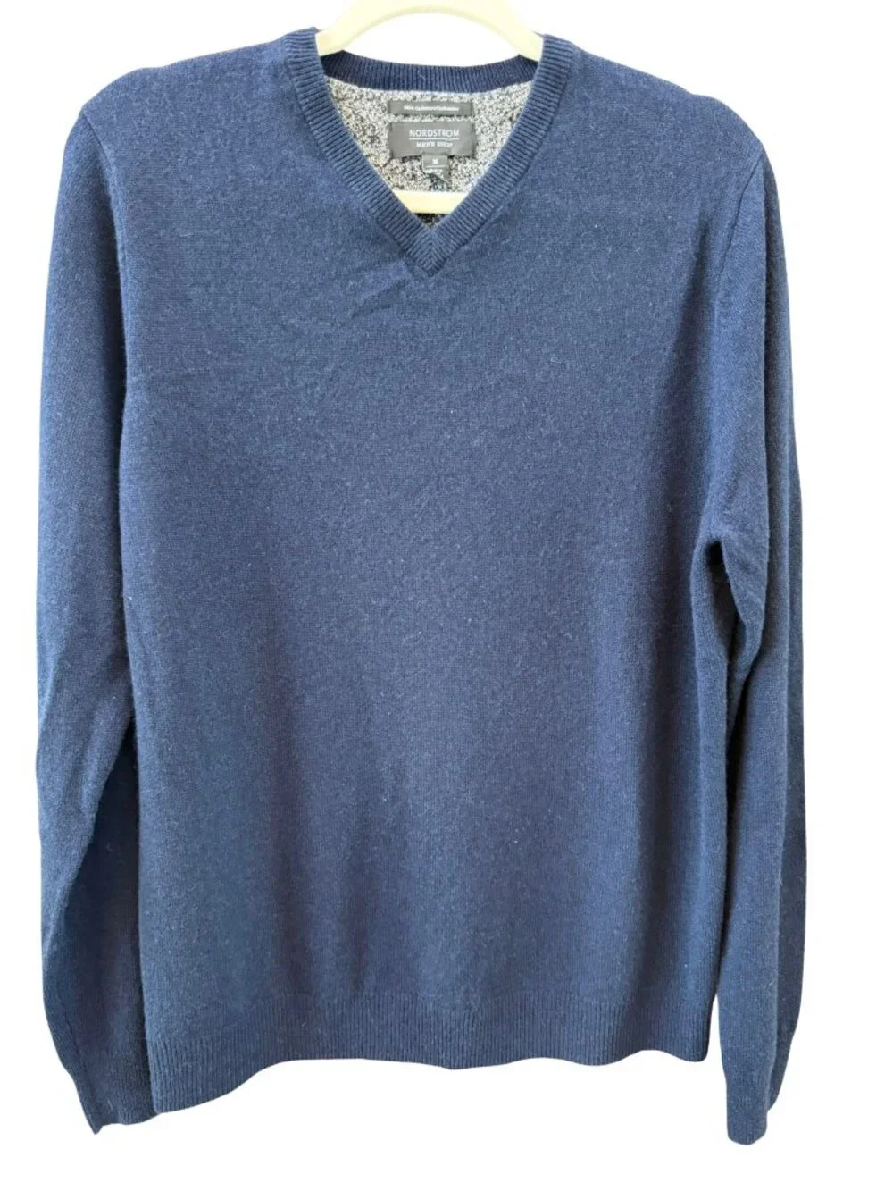 Nordstrom Men's Shop 100% Cashmere V-Neck Sweater Navy M